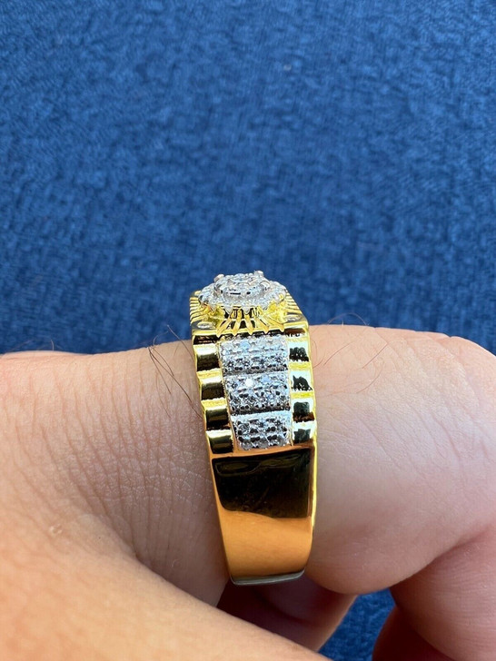 HarlemBling Moissanite Ring 14k Gold Plated Real 925 Silver Iced Hip Hop Star Diamond Cut