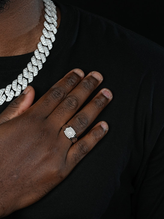 Real MOISSANITE Square Pinky Ring 925 Silver Hip Hop Iced Pass Diamond Tester