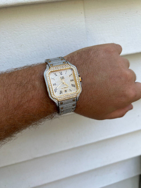 Hip Hop Real 16ct VVS MOISSANITE Watch Iced Automatic Movement Hip Hop Two Tone Gold