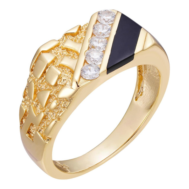 HarlemBling Gentelmen's Classic Nugget Ring - 925 Silver - Black Onyx & CZ Stones
