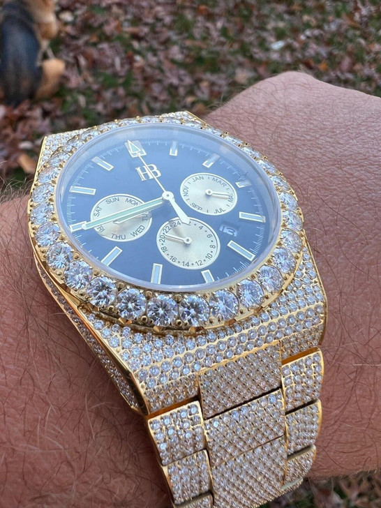 Hip Hop Honeycomb Set 35ct MOISSANITE Gold Mens Perpetual Skeleton Watch Iced Hip Hop Passes Tester 
