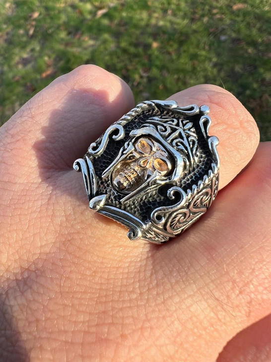 HarlemBling Real Plain Solid 925 Sterling Silver Viking Warrior Draugr Gladiator Skull Ring