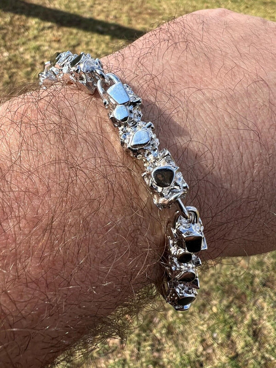 HarlemBling Heavy 8mm Custom Handmade Solid 925 Sterling Silver Nugget Link Bracelet Mens