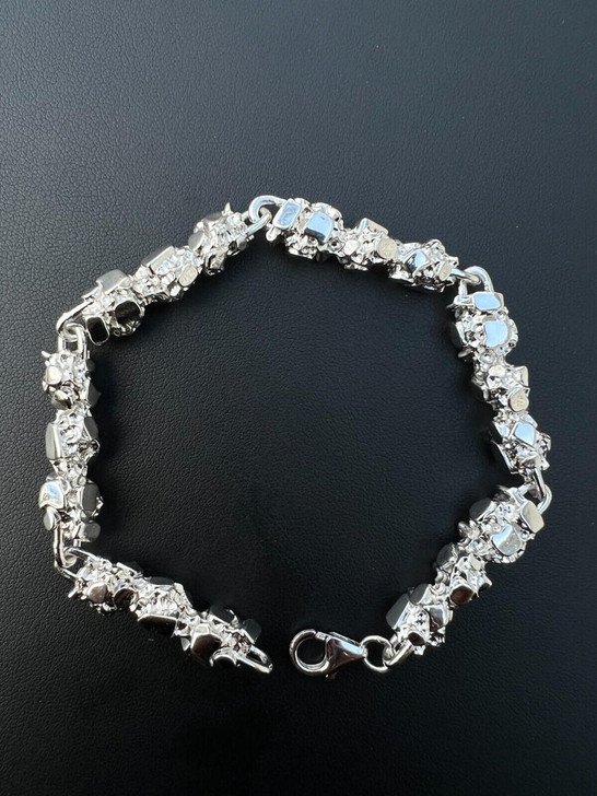 HarlemBling Heavy 8mm Custom Handmade Solid 925 Sterling Silver Nugget Link Bracelet Mens