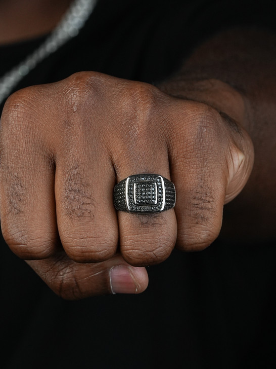 Black MOISSANITE Everyday Classic Square Ring - 925 Silver