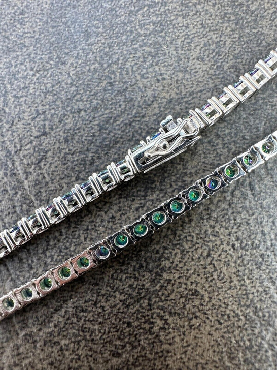 Italiano Silver, Inc. Real Blue MOISSANITE 3mm Tennis Chain 925 Silver Iced Necklace Pass Diamond Test 