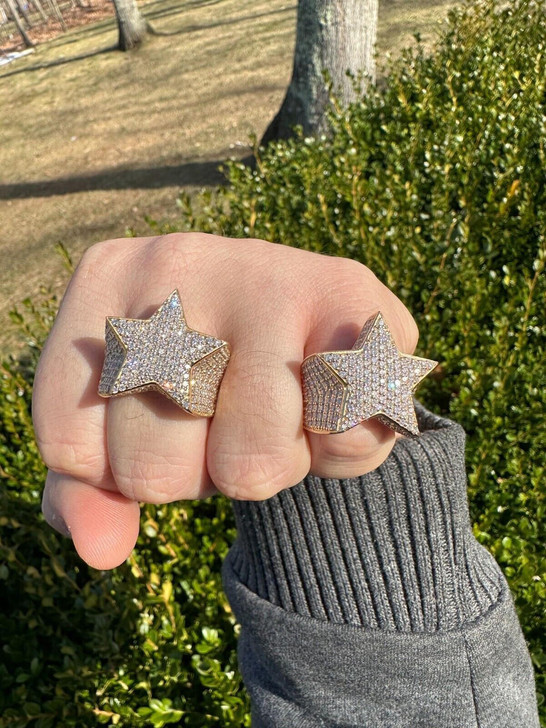 Italiano Silver, Inc. 4.99ct Real Diamond Hip Hop Solid 14k Yellow Gold Iced Star Ring Size 7-13 22g