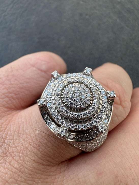 Hip Hop Bling Ring - 14k Gold Plated, 16.5mm Domed Block Top Covered In Micropave CZ, Size 12