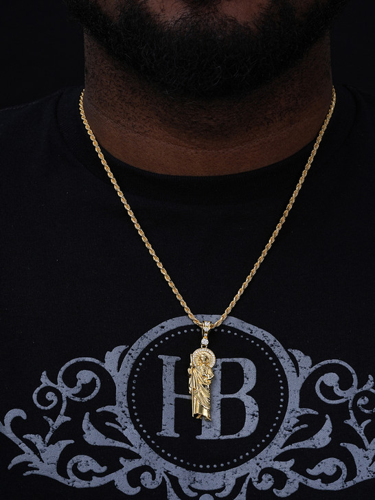 MOISSANITE St Jude Tadeo Iced Pendant - 14k Gold Vermeil Or 925 Silver - Large 2.5"