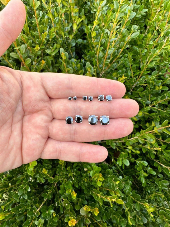 HarlemBling Black Moissanite Screwback Stud Earrings Real 925 Silver 3-8mm Pass Tester