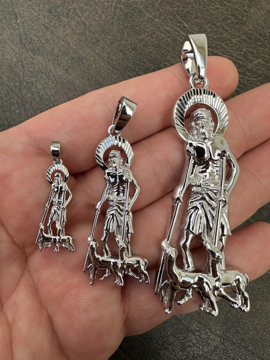 Real 925 Silver Saint St Lazarus Necklace Pendant Plain 1"-2.75" San Lazaro Mens