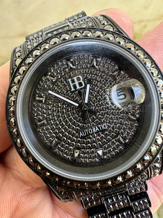 Hip Hop 16.1 ct Black MOISSANITE Mens Presidential Watch Iced Bust Down Hip Hop