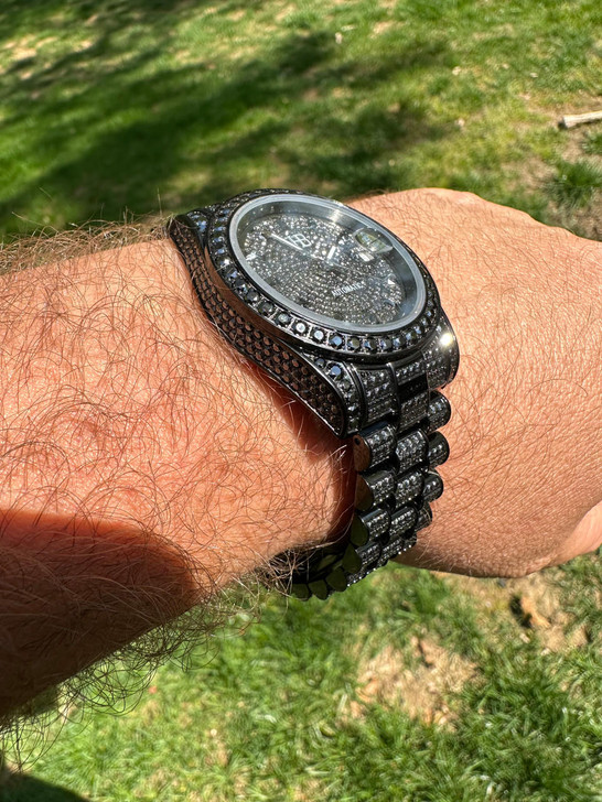 Hip Hop 16.1 ct Black MOISSANITE Mens Presidential Watch Iced Bust Down Hip Hop