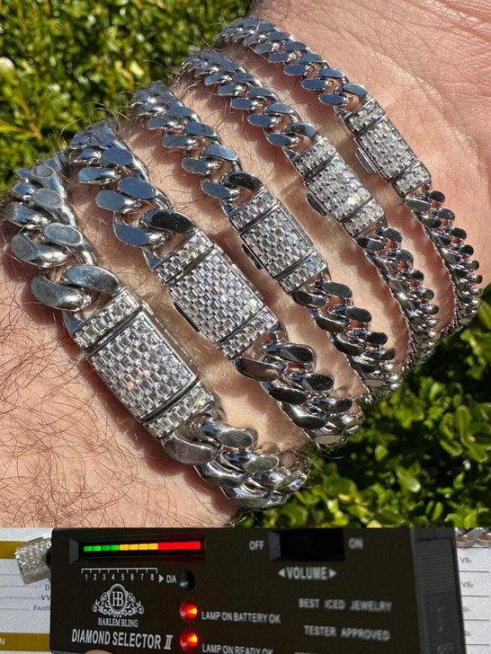HarlemBling Real Miami Cuban Link Bracelet 925 Silver Baguette MOISSANITE Clasp Pass Tester