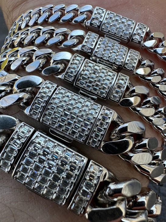 HarlemBling Real Miami Cuban Link Bracelet 925 Silver Baguette MOISSANITE Clasp Pass Tester