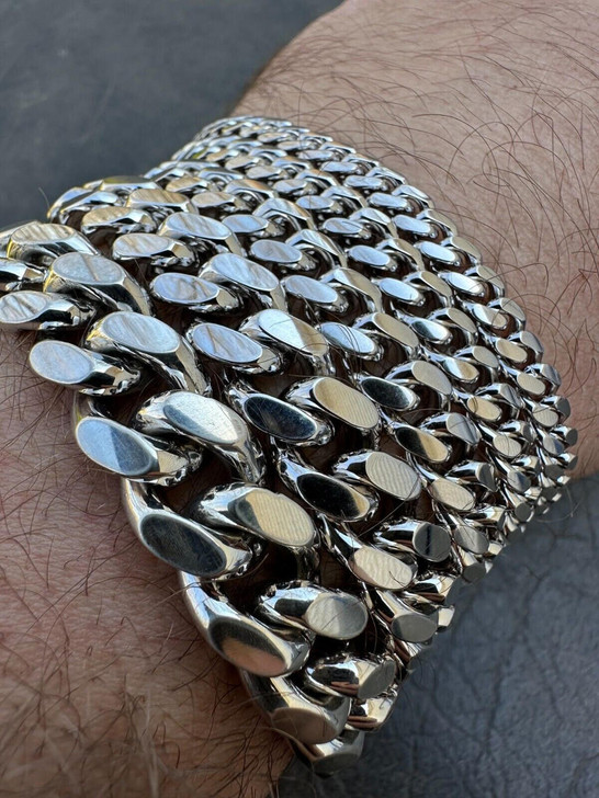 HarlemBling Real Miami Cuban Link Bracelet 925 Silver Baguette MOISSANITE Clasp Pass Tester