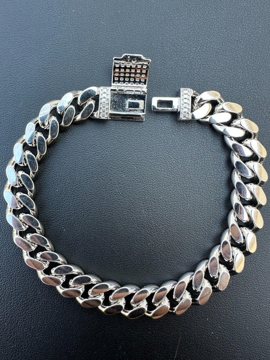 HarlemBling Real Miami Cuban Link Bracelet 925 Silver Baguette MOISSANITE Clasp Pass Tester