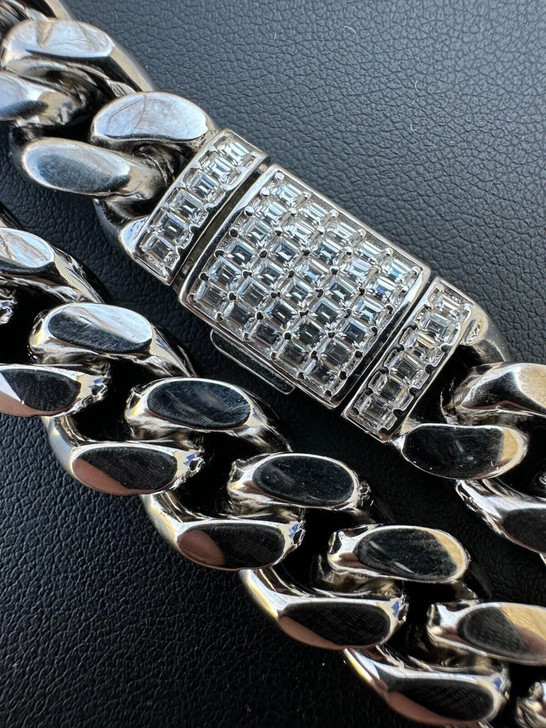 HarlemBling Real Miami Cuban Link Bracelet 925 Silver Baguette MOISSANITE Clasp Pass Tester