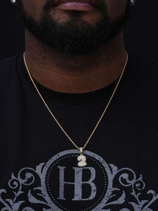 0-9 Bubble Numbers Iced Out Pendant - 14k Yellow/Rose Gold Vermeil Or 925 Silver - CZ Stones - Small 1"