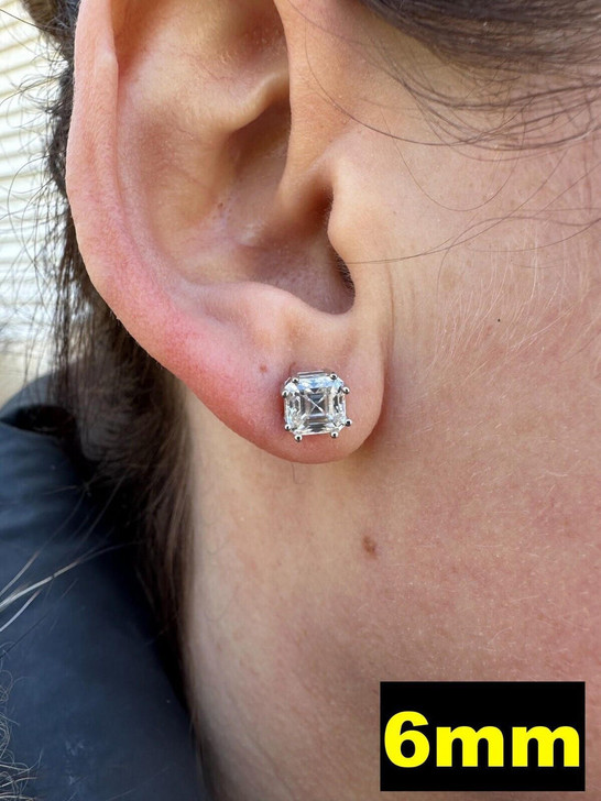 Real Moissanite Stud Earrings – Asscher Cut, 925 Sterling Silver, Screwbacks (4mm-8mm)