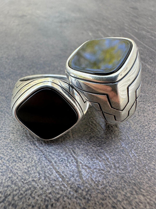 HarlemBling 14k Gold Plated 925 Sterling Silver Black Onyx Signet Ring – Men’s, Sizes 7-13, Made In Italy