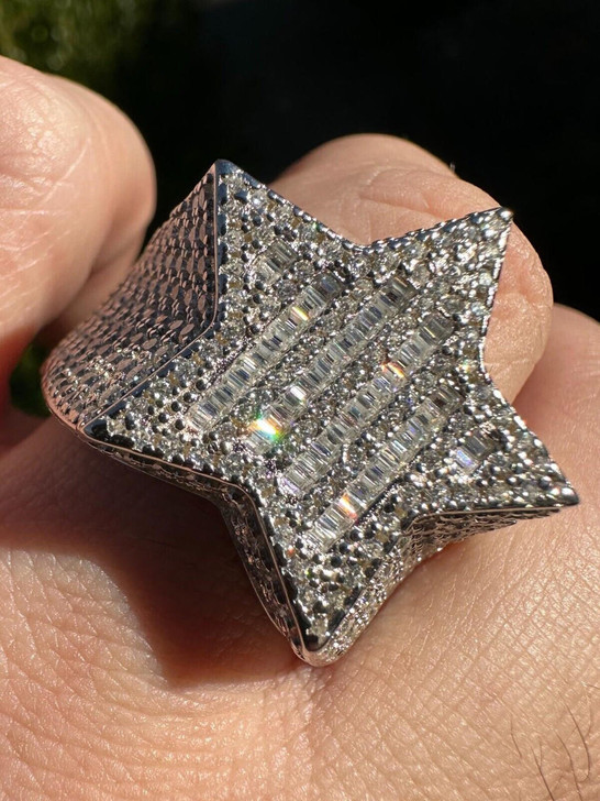 MEN 925 STERLING SILVER ICY BLING CZ GOLD PLATED/SILVER 3D DOUBLE