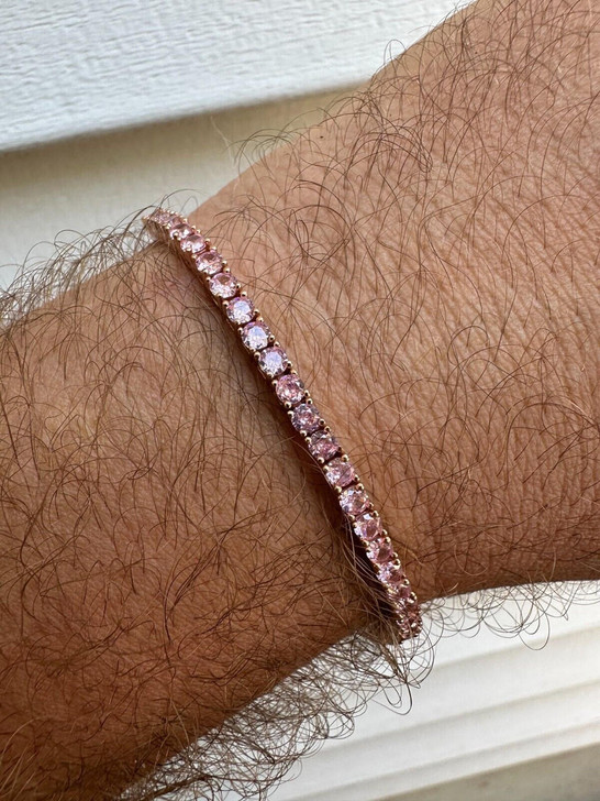 HarlemBling 3mm Pink CZ Tennis Bracelet Real Iced 925 Sterling Silver 14k Rose Gold Plated