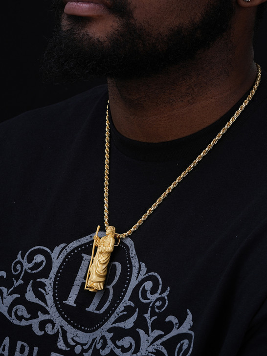 Heavy 3D San Judas Pendant - 14k Yellow/Rose Gold Vermeil Or 925 Silver - Large 2.5"