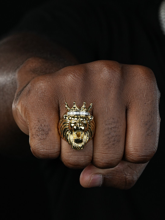 MOISSANITE Rasta King Lion Head Ring - 14k Gold Vermeil 925 Silver