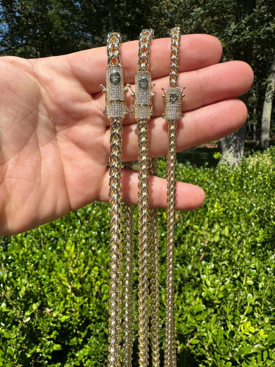 HarlemBling Iced MOISSANITE Clasp 14k Gold Plate Stainless Steel Franco Chain Necklace 4-6mm