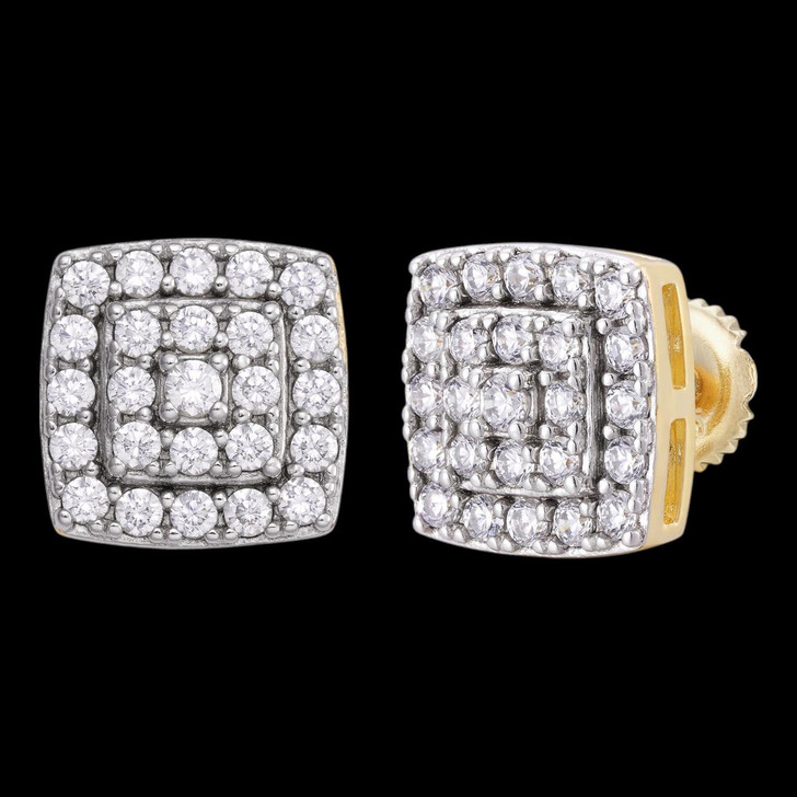 HarlemBling 1.32ct Real DIAMOND Square Everyday Bling Earrings - 14k Yellow Gold - 8.5mm