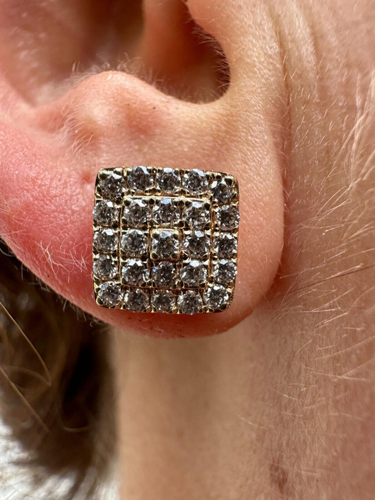 Italiano Silver, Inc. 0.62ct VVS Real Diamond Men's Solid 14k Yellow Gold Iced Hip Hop Square Earrings