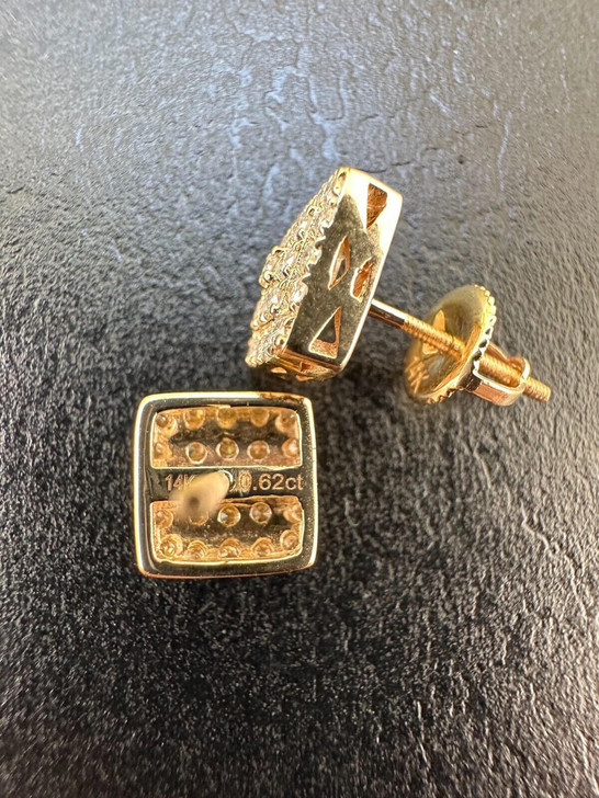 Italiano Silver, Inc. 0.62ct VVS Real Diamond Men's Solid 14k Yellow Gold Iced Hip Hop Square Earrings