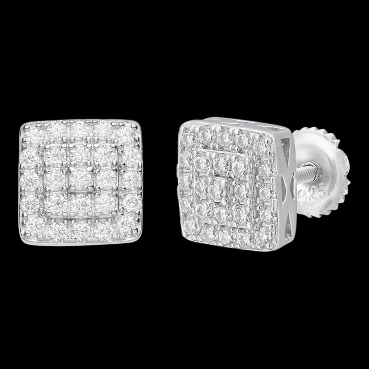 1.32ct Real DIAMOND Square Everyday Bling Earrings - 14k White Gold - 8.5mm