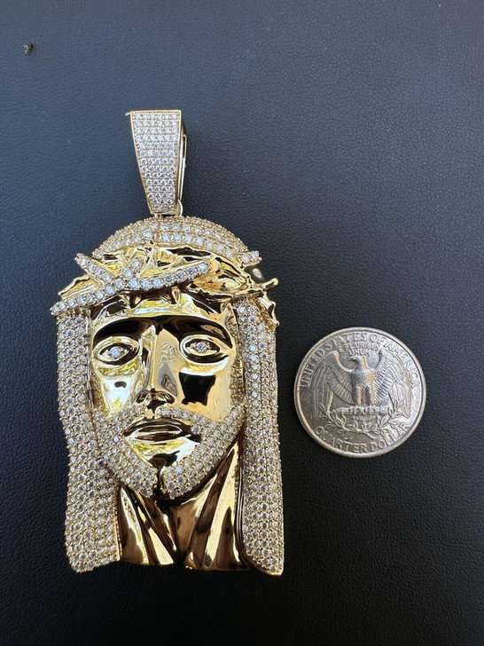 Italiano Silver, Inc. HUGE 3" Solid 10k Yellow Gold 38 Gram Jesus Piece Iced VVS Moissanite Pendant