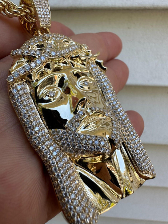 Italiano Silver, Inc. HUGE 3" Solid 10k Yellow Gold 38 Gram Jesus Piece Iced VVS Moissanite Pendant