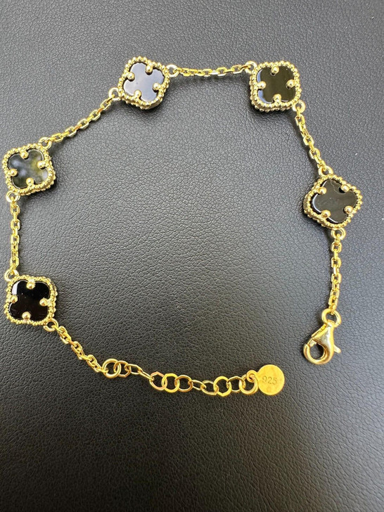 HarlemBling Real Clover Black Onyx & Mother Of Pearl 14-24" Necklace Or Bracelet 925 Silver