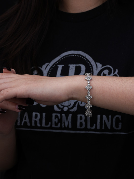 Clover Tennis Bracelet Iced Out CZ Stones - 925 Silver - 10mm - 6"-8.5"