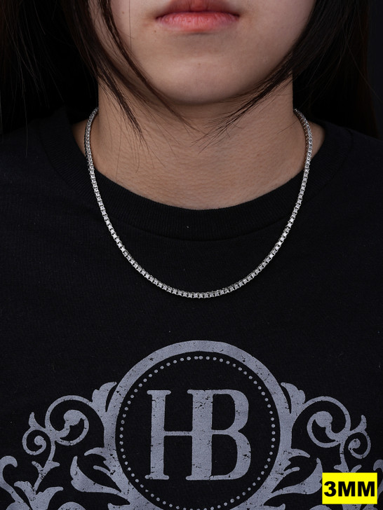 MOISSANITE Square Princess Cut Tennis Chain Necklace Iced Out - 925 Silver - 3mm-5mm - 14"-28"