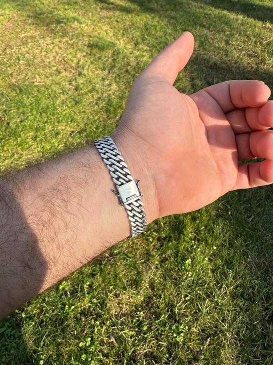 HarlemBling Custom Double Miami Cuban Figure Eight Link Bracelet 12mm Wide Real 925 Silver