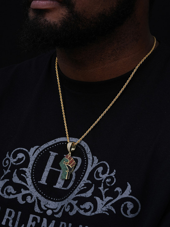 Free Palestine Fist Pendant - 14k Gold Vermeil Or 925 Silver - CZ Stones - Medium 2"