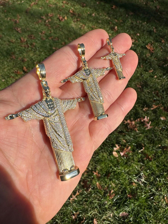 HarlemBling MOISSANITE Christ The Redeemer 14k Gold Over 925 Silver Necklace Jesus Necklace