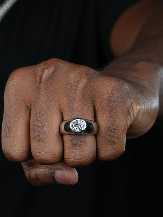 MOISSANITE Classic Big Rock Round Brilliant Cut Ring - 925 Silver