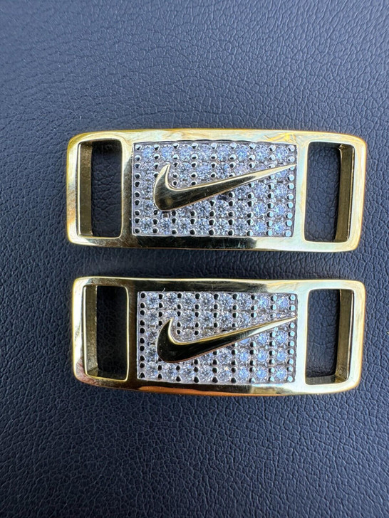  Iced 14k Gold Over 925 Silver Moissanite Swoosh Lace Locks Sneakers AF1 Jordan 