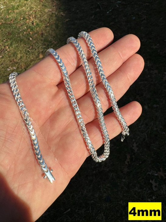 HarlemBling Modern Franco Link Chain Necklace W. Box Lock - 925 Sterling Silver - 18"-30" - 4mm-10mm