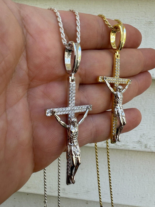 Solid Back 925 Sterling Silver Iced Out Hip Hop Jesus Piece Pendant – Real Gold & Silver Tone, Blingsy Style For Men - View #2