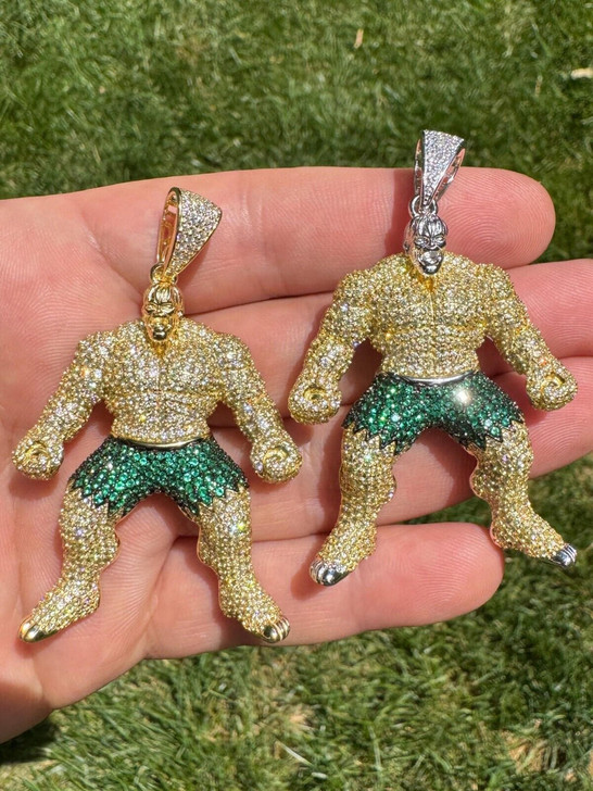HarlemBling Real 925 Silver/14k Gold Plated LARGE Iced Hulk Superhero Pendant Necklace