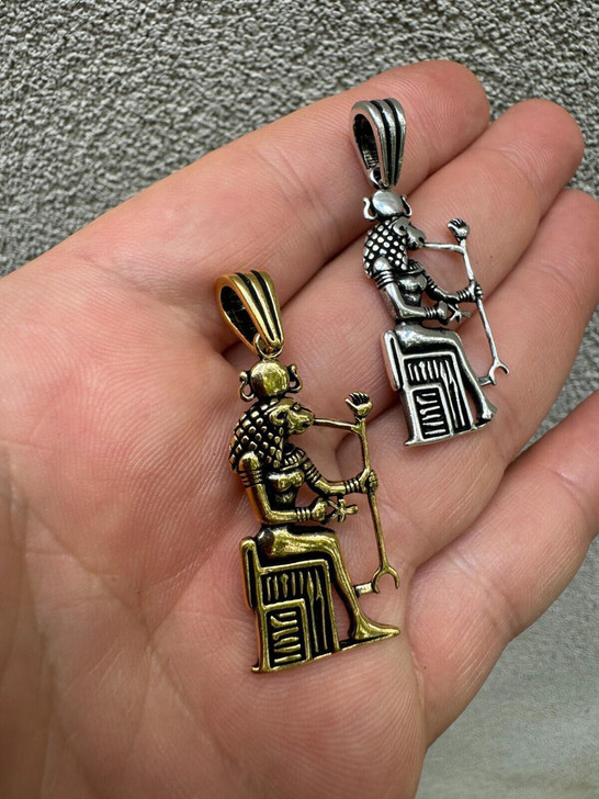 HarlemBling 925 Silver / Gold Oxidized Egyptian God Anubis Holding Ankh Pendant Necklace 