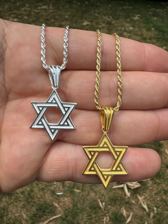 Silver Star Of David Jewish Star 925 Silver / 14k Gold Vermeil 1" Magen David Pendant 