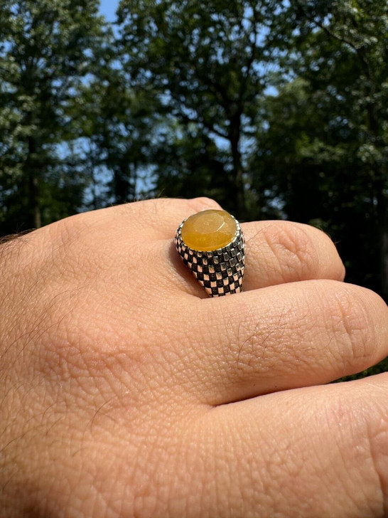 HarlemBling Black & White Ring - 925 Silver Oxidized - Genuine Yellow Sapphire Stone 